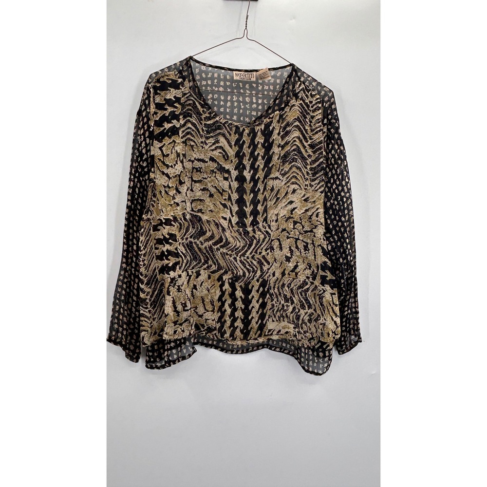 Nefertiti Collection Sheer Animal Print Blouse Small Oversized Boho Top Earthy - Picture 2 of 9